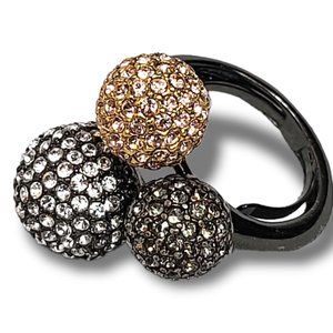 Contemporary Cocktail Ring Ring Sized 8/7 Amber White Faux Diamonds Sphere De…
